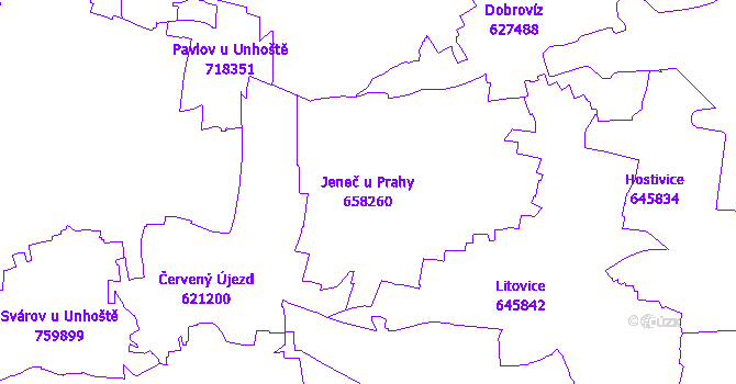 Katastrální mapa Jeneč u Prahy - přehledová mapa katastrálního území