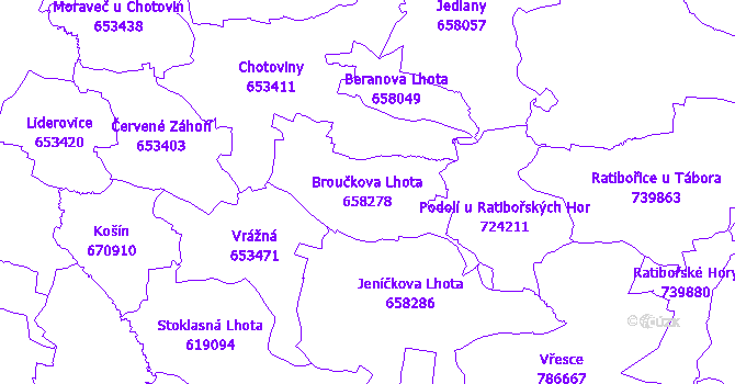 Katastrální mapa Broučkova Lhota - přehledová mapa katastrálního území