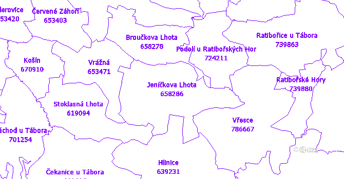 Katastrální mapa Jeníčkova Lhota - přehledová mapa katastrálního území