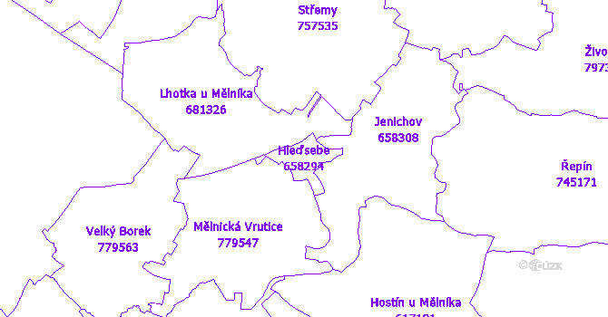 Katastrální mapa Hleďsebe - přehledová mapa katastrálního území