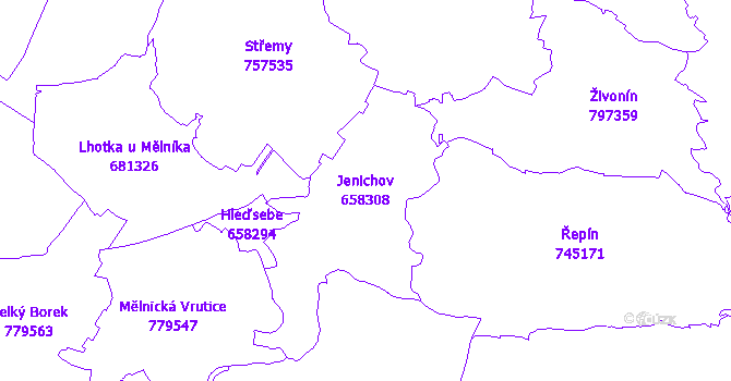 Katastrální mapa Jenichov - přehledová mapa katastrálního území