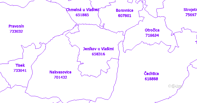 Katastrální mapa Jeníkov u Vlašimi - přehledová mapa katastrálního území