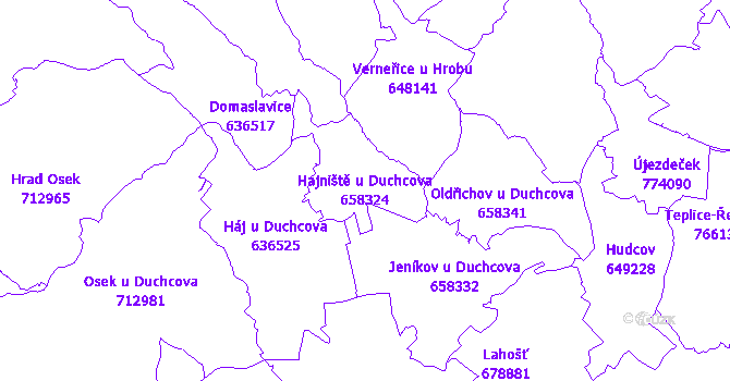 Katastrální mapa Hajniště u Duchcova - přehledová mapa katastrálního území