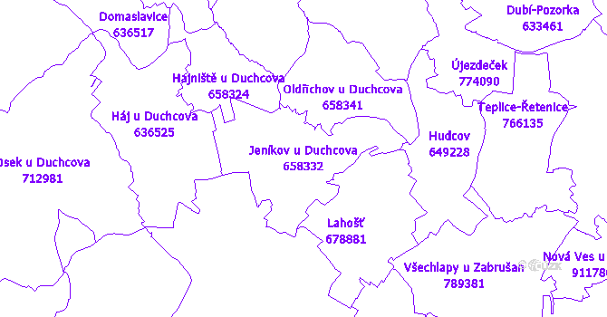 Katastrální mapa Jeníkov u Duchcova - přehledová mapa katastrálního území