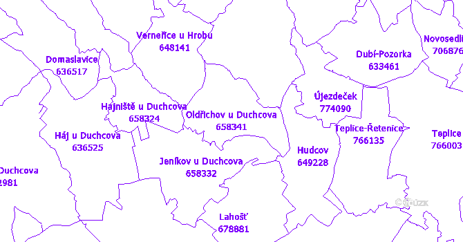 Katastrální mapa Oldřichov u Duchcova - přehledová mapa katastrálního území