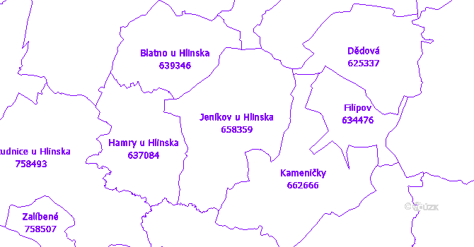 Katastrální mapa Jeníkov u Hlinska - přehledová mapa katastrálního území