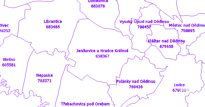 Katastrální mapa Jeníkovice u Hradce Králové - přehledová mapa katastrálního území