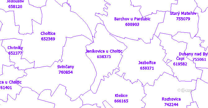 Katastrální mapa Jeníkovice u Choltic - přehledová mapa katastrálního území