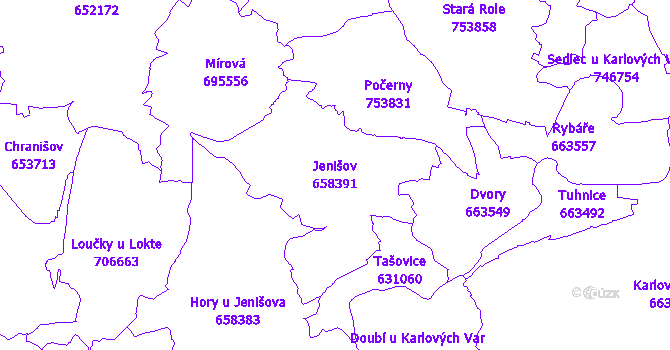 Katastrální mapa Jenišov - přehledová mapa katastrálního území