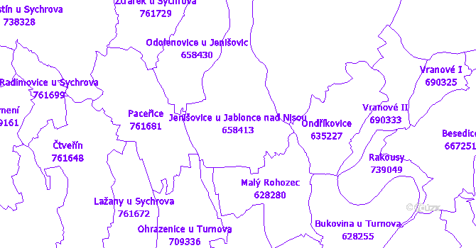 Katastrální mapa Jenišovice u Jablonce nad Nisou - přehledová mapa katastrálního území