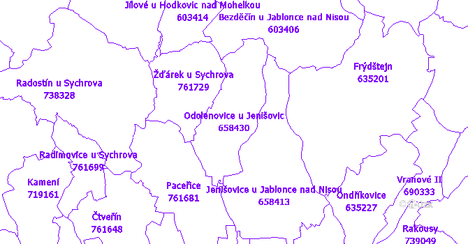 Katastrální mapa Odolenovice u Jenišovic - přehledová mapa katastrálního území