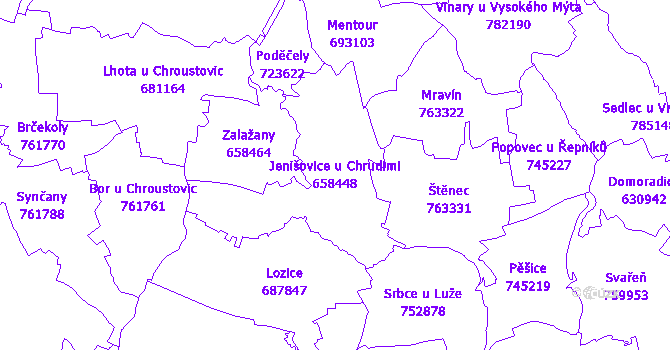 Katastrální mapa Jenišovice u Chrudimi - přehledová mapa katastrálního území