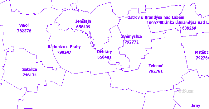 Katastrální mapa Dehtáry - přehledová mapa katastrálního území