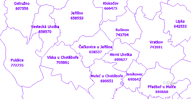 Katastrální mapa Čečkovice u Jeřišna - přehledová mapa katastrálního území