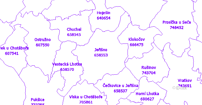 Katastrální mapa Jeřišno - přehledová mapa katastrálního území