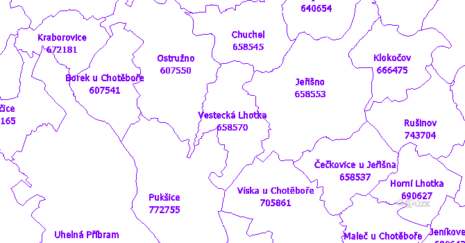 Katastrální mapa Vestecká Lhotka - přehledová mapa katastrálního území