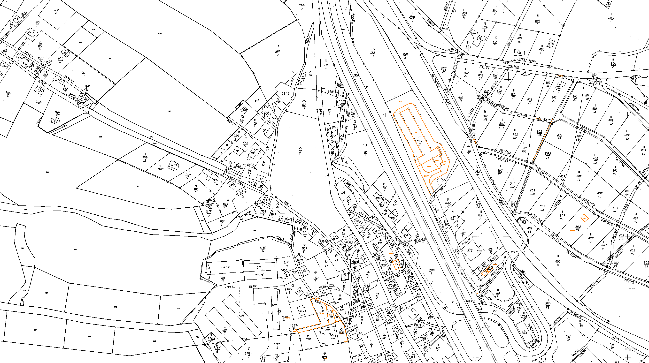 Katastrální mapa pozemků a čísla parcel Jeřmanice
