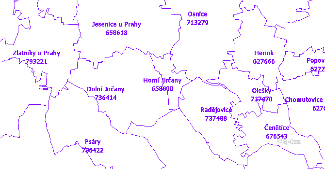 Katastrální mapa Horní Jirčany - přehledová mapa katastrálního území