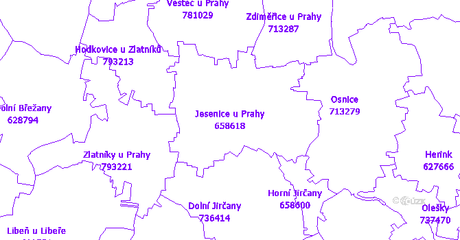 Katastrální mapa Jesenice u Prahy - přehledová mapa katastrálního území