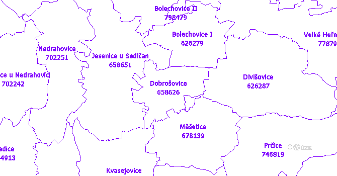 Katastrální mapa Dobrošovice - přehledová mapa katastrálního území