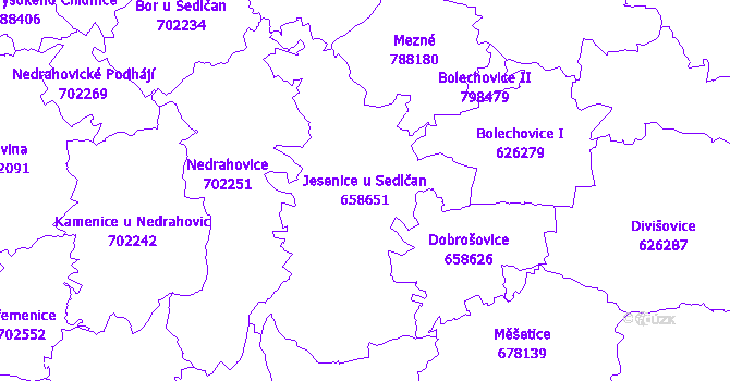 Katastrální mapa Jesenice u Sedlčan - přehledová mapa katastrálního území