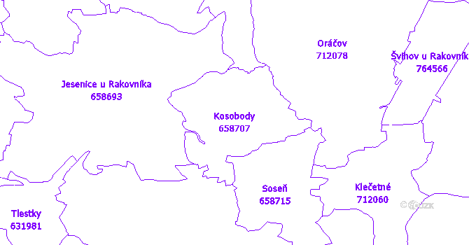 Katastrální mapa Kosobody - přehledová mapa katastrálního území