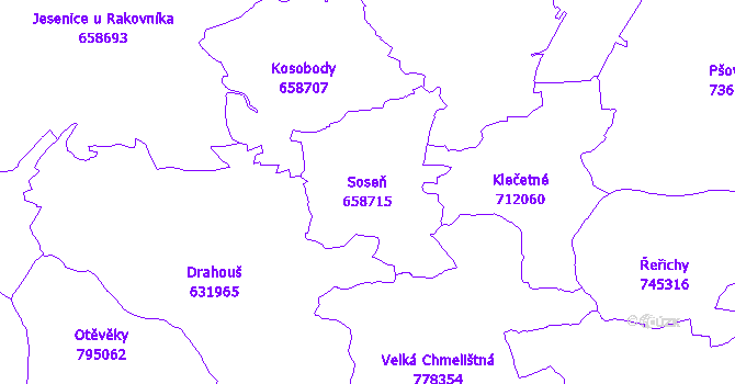 Katastrální mapa Soseň - přehledová mapa katastrálního území