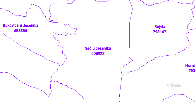 Katastrální mapa Seč u Jeseníka - přehledová mapa katastrálního území