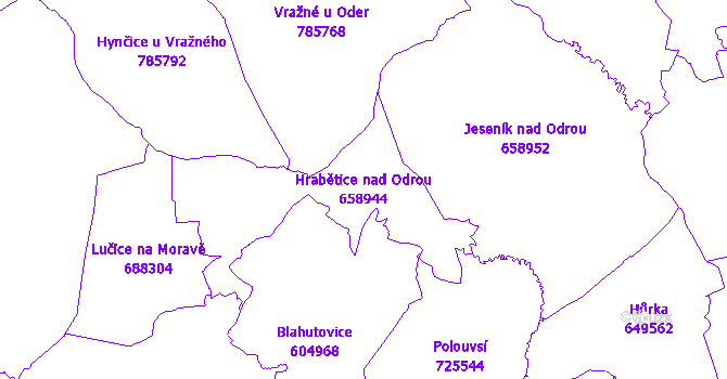 Katastrální mapa Hrabětice nad Odrou - přehledová mapa katastrálního území