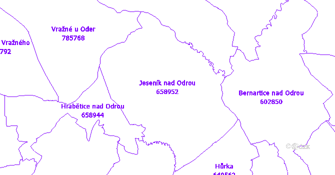 Katastrální mapa Jeseník nad Odrou - přehledová mapa katastrálního území