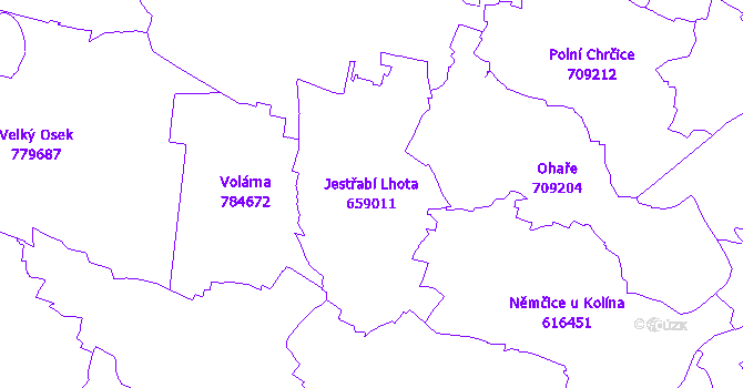 Katastrální mapa Jestřabí Lhota - přehledová mapa katastrálního území