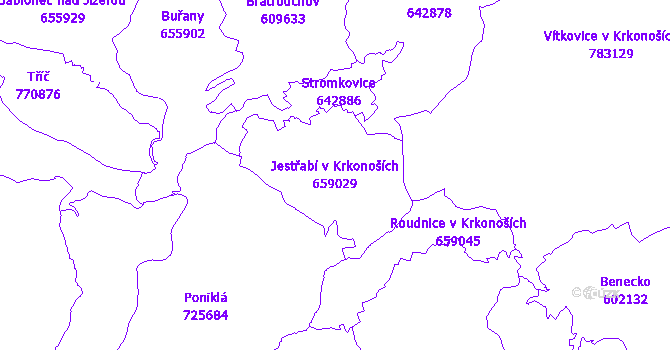 Katastrální mapa Jestřabí v Krkonoších - přehledová mapa katastrálního území