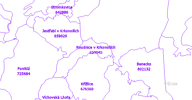 Katastrální mapa Roudnice v Krkonoších - přehledová mapa katastrálního území
