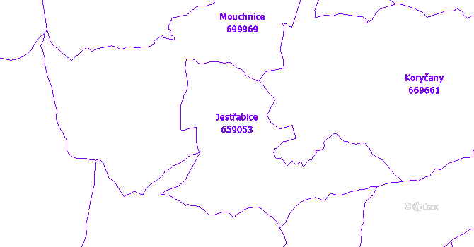 Katastrální mapa Jestřabice - přehledová mapa katastrálního území