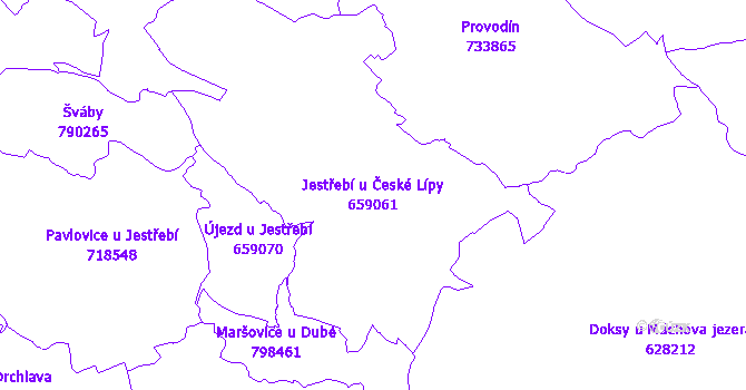 Katastrální mapa Jestřebí u České Lípy - přehledová mapa katastrálního území