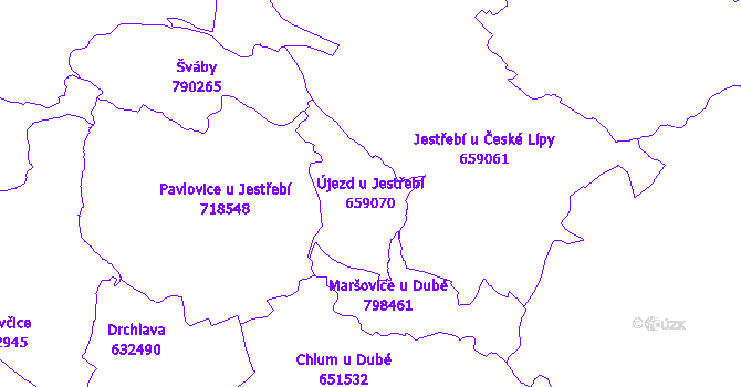 Katastrální mapa Újezd u Jestřebí - přehledová mapa katastrálního území