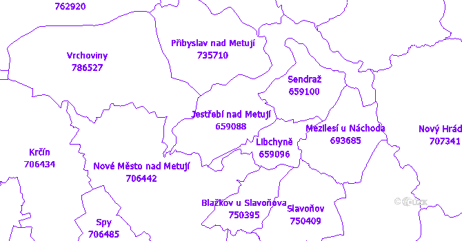 Katastrální mapa Jestřebí nad Metují - přehledová mapa katastrálního území