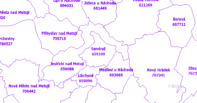 Katastrální mapa Sendraž - přehledová mapa katastrálního území