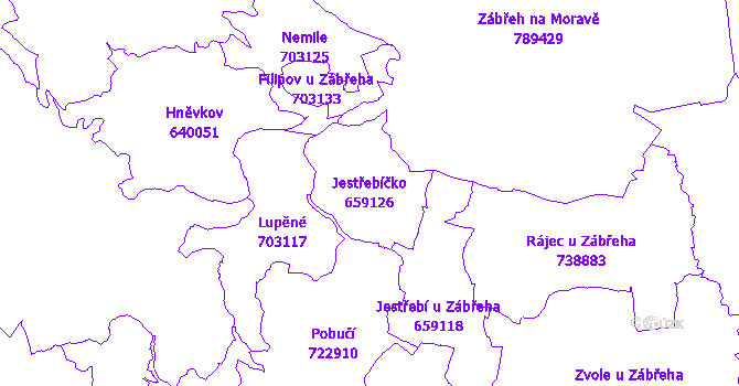 Katastrální mapa Jestřebíčko - přehledová mapa katastrálního území
