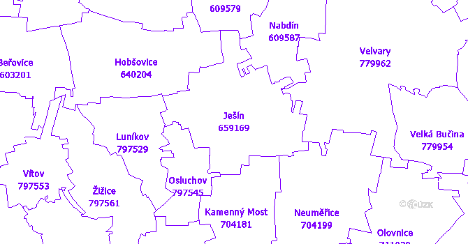 Katastrální mapa Ješín
