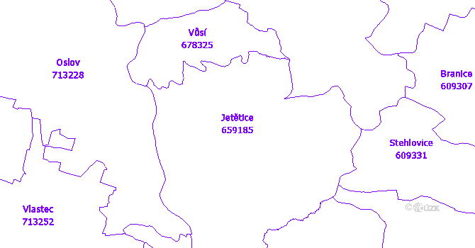 Katastrální mapa Jetětice - přehledová mapa katastrálního území