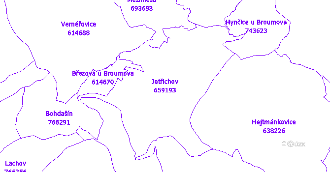 Katastrální mapa Jetřichov - přehledová mapa katastrálního území