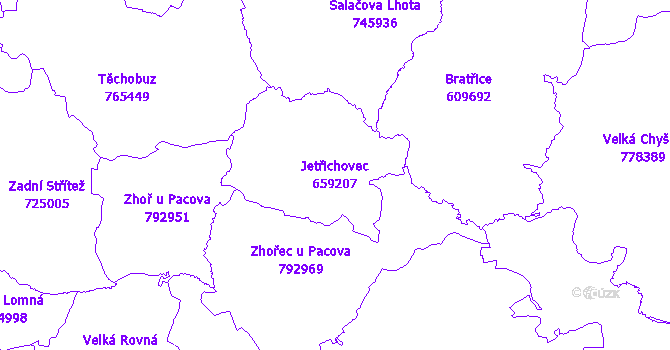 Katastrální mapa Jetřichovec - přehledová mapa katastrálního území