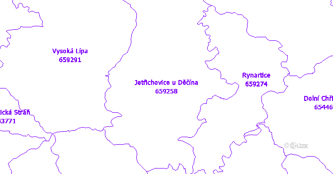 Katastrální mapa Jetřichovice u Děčína - přehledová mapa katastrálního území