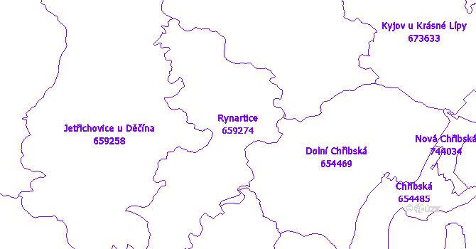Katastrální mapa Rynartice - přehledová mapa katastrálního území