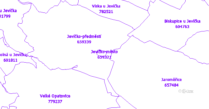 Katastrální mapa Jevíčko-město - přehledová mapa katastrálního území