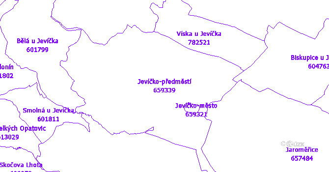Katastrální mapa Jevíčko-předměstí - přehledová mapa katastrálního území