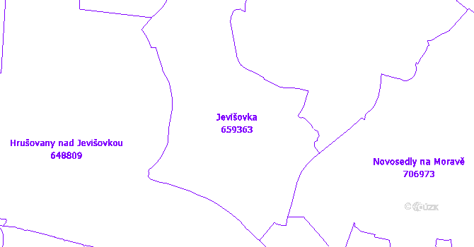 Katastrální mapa Jevišovka - přehledová mapa katastrálního území