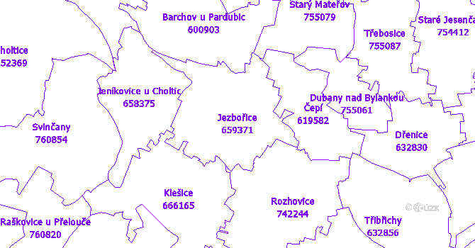 Katastrální mapa Jezbořice - přehledová mapa katastrálního území