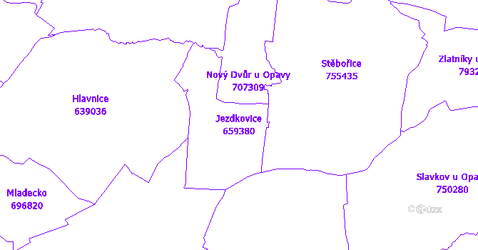 Katastrální mapa Jezdkovice - přehledová mapa katastrálního území